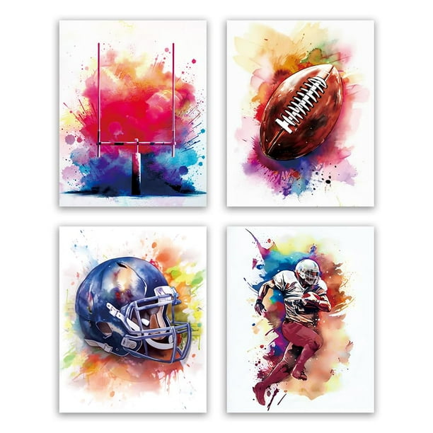 Lienzo para pared, estampado de grafitis de fútbol, rugby, juego de 4