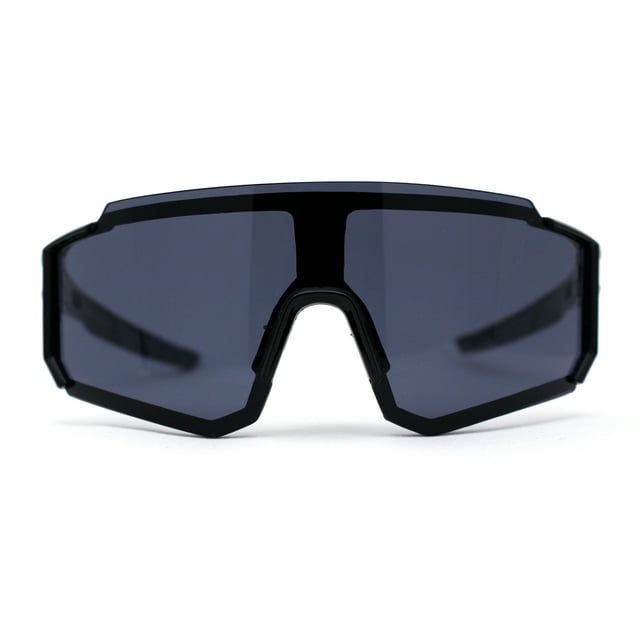 Mens Oversize Trendy Futuristic Wrap Half Rim Sport Plastic Sunglasses All Black
