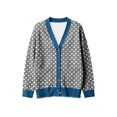 thumbnail image 5 of Women's Fall Winter Vintage Polka Dot Print Denim Patchwork Cardigan Jacket Button‑Front Open Coat with Pockets, Long Sleeve Retro Casual Outerwear Gray-B, 5 of 5