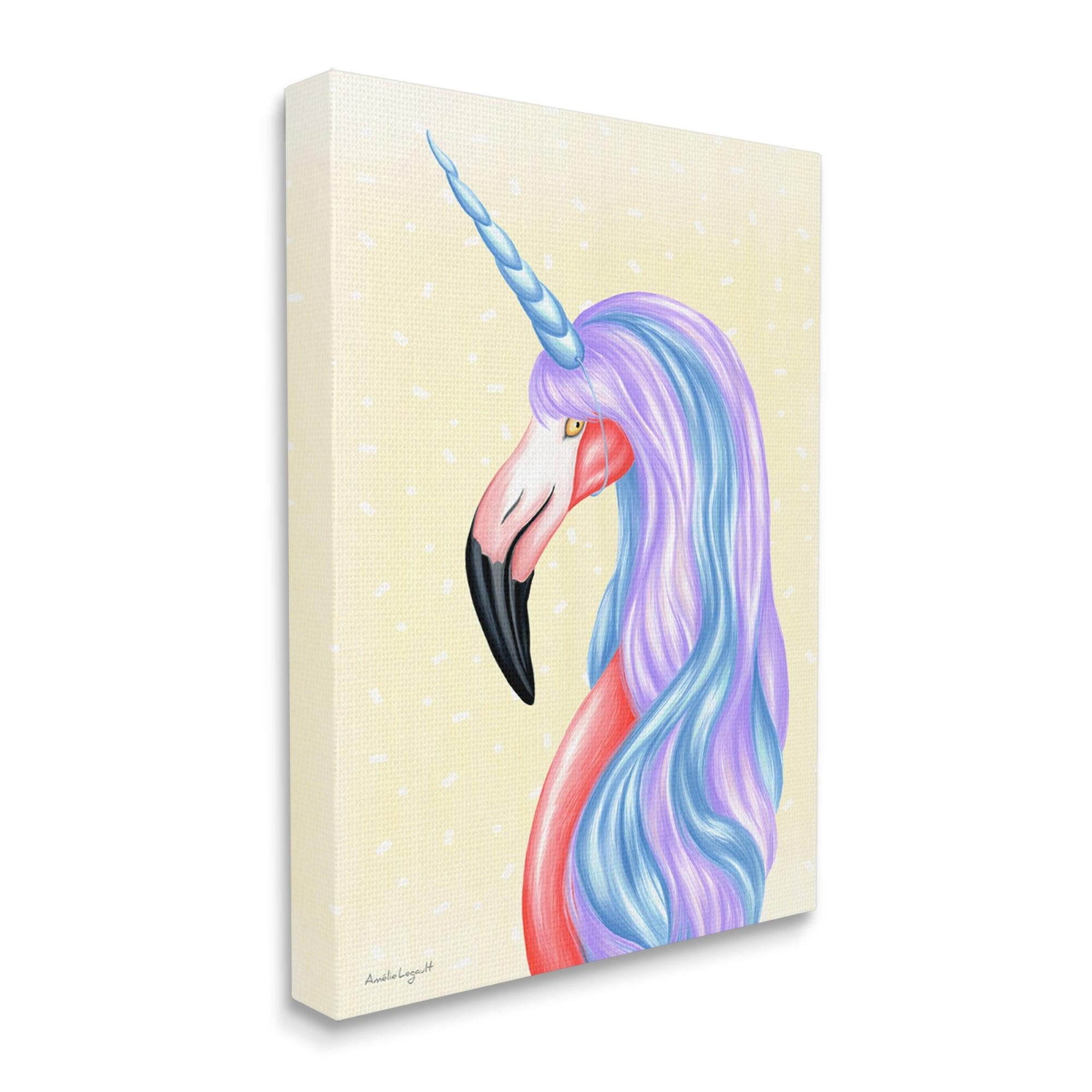 Stupell Industries Radiant Flamingo Bird Pastel Unicorn Horn Hair Graphic Art Gallery Wrapped Canvas Print Wall Art, Design by Amelie Legault