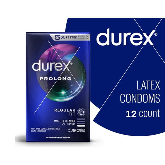 Durex Prolong   Brass Lunamax Pocket Case, Climax Control Ribbed Latex Condoms with Delay Lubricant-12 Count