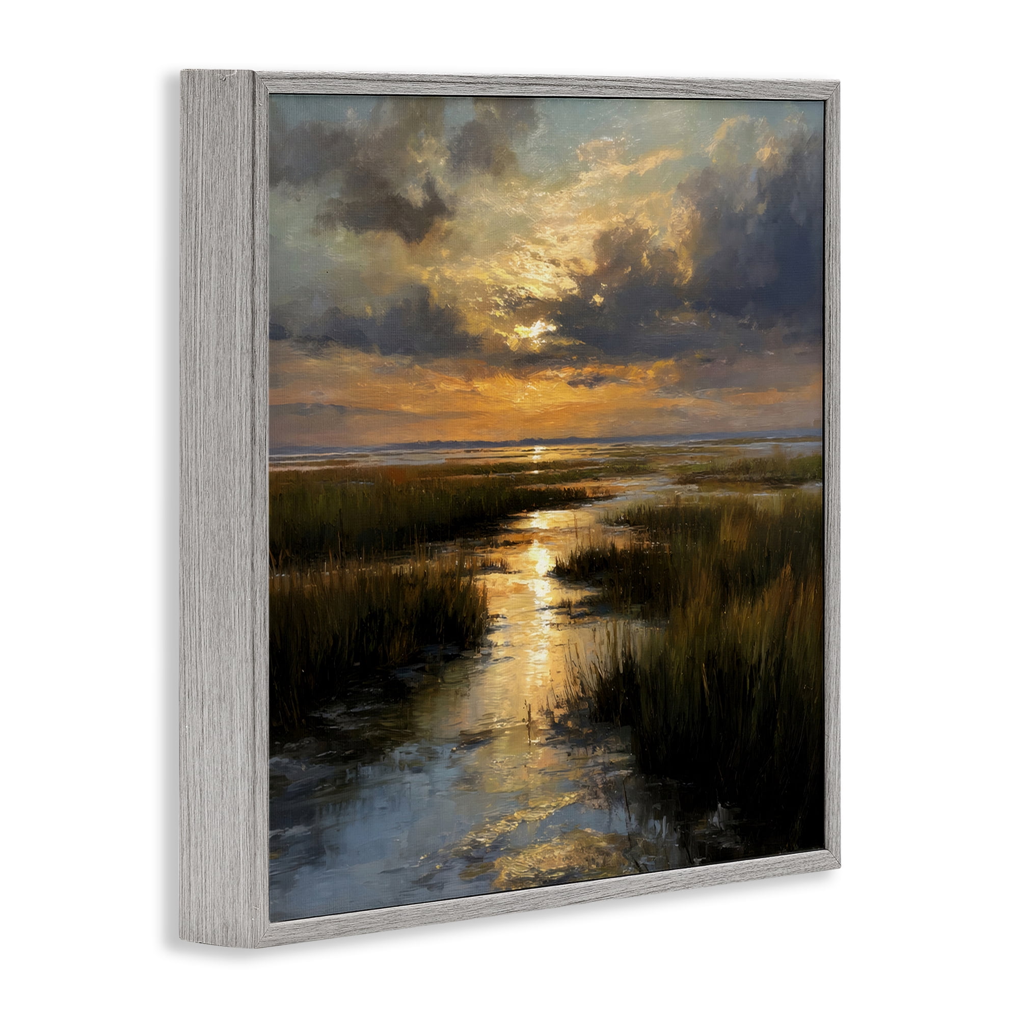 Stupell Industries Sunset Over Marshland Gray Framed Giclee Art, design by Petal Prints Design