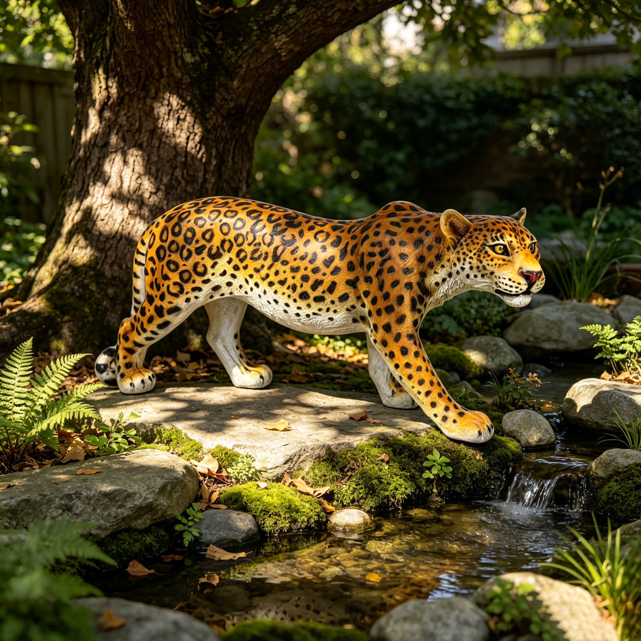 GDF Studio Leopard Resin Indoor/Outdoor Guardian Statue, Weather-Resistant Decor Figurine for Garden & Courtyard