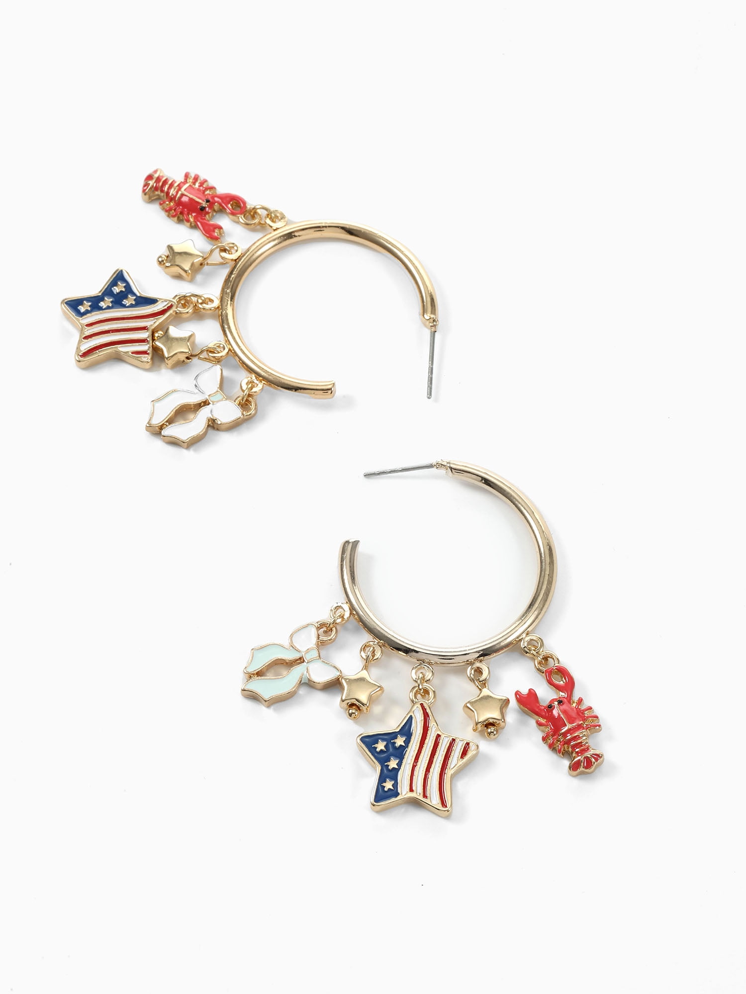 Way to Celebrate Americana Gold Charmy Hoop Earrings