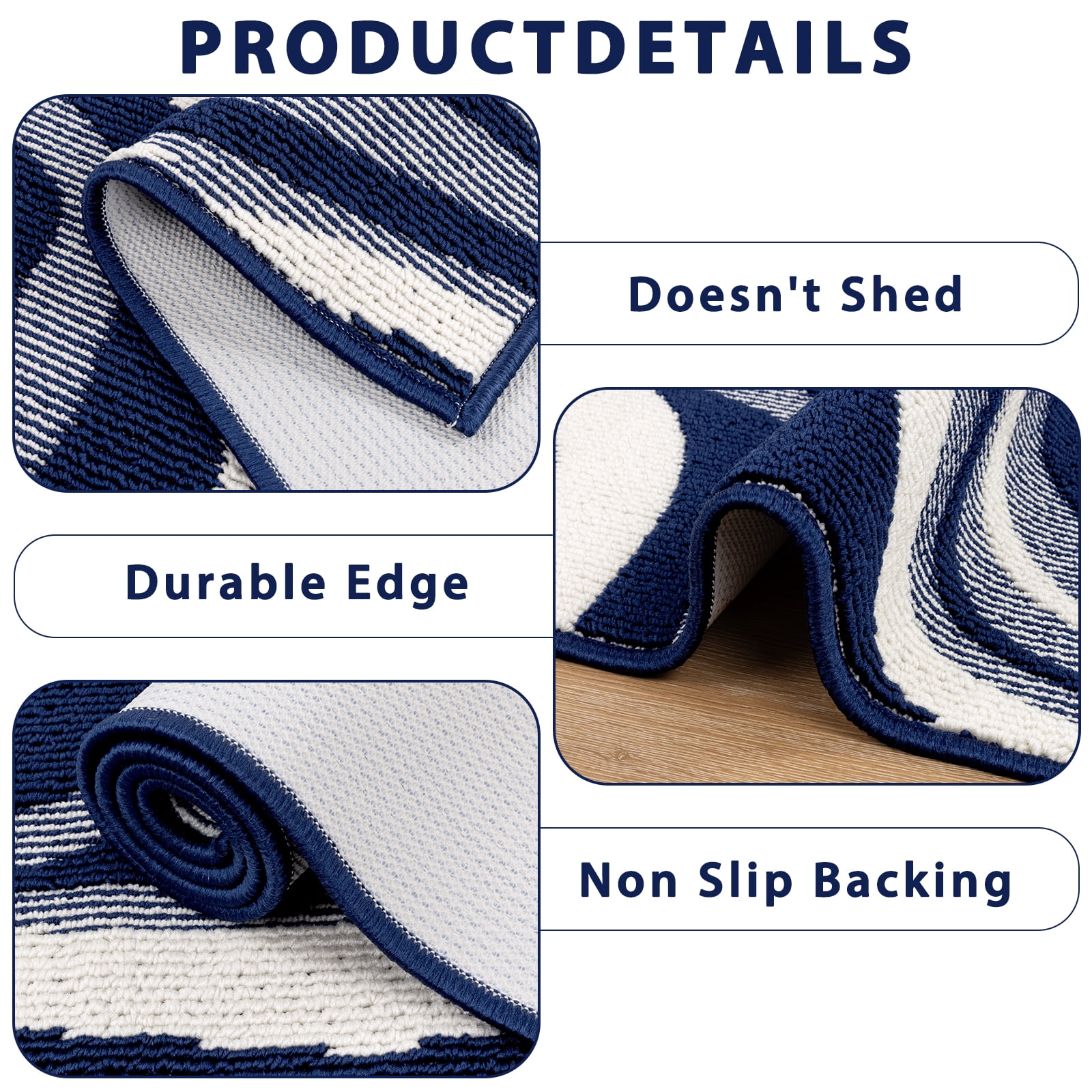 Runner Rugs for Hallway, Yamaziot 2'x8' Abstract Rug Carpet, Washable Non Slip Floor Mat for Kitchen Laundry Room Entryway, Modern Blue