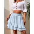 thumbnail image 6 of Women'S Elastic High Waist Tiered Ruffle Mini Skirt Shirred Layered Flowy Wrap Short Skirt Blue XL, 6 of 9