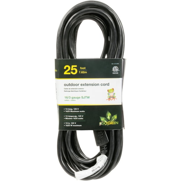 GoGreen Power 16/3 25' GG13725BK Heavy Duty Extension Cord, Black