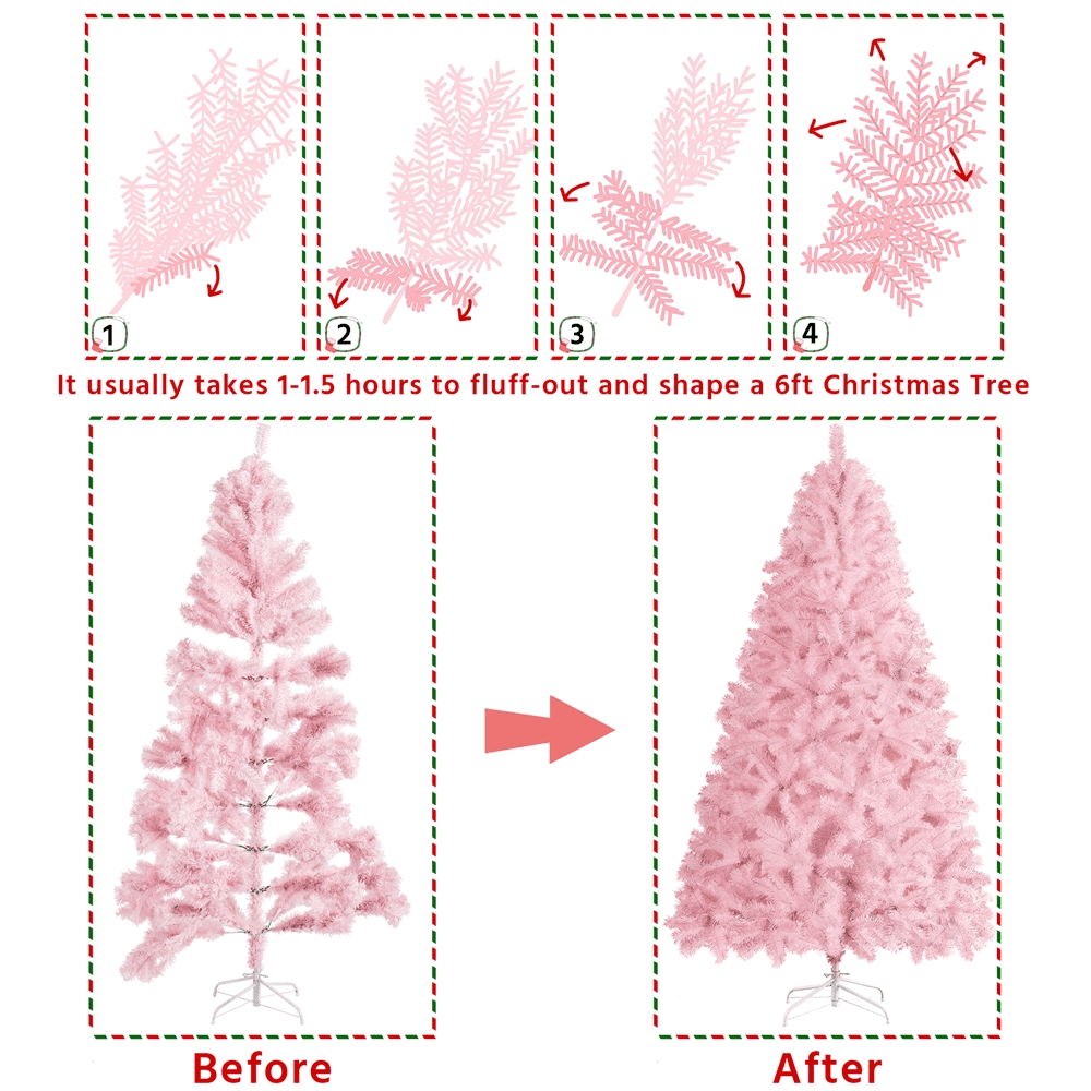 Alden Design 6FT Hinged Fir Artificial Christmas Tree with Foldable Stand, Pink