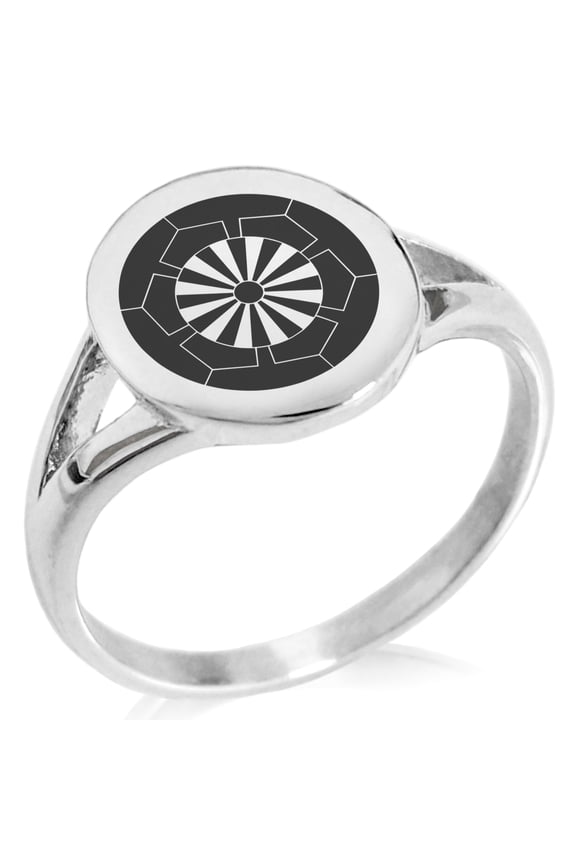 Stainless Steel Sakakibara Samurai Crest Minimalist Oval Top Polished Statement Signet Ring