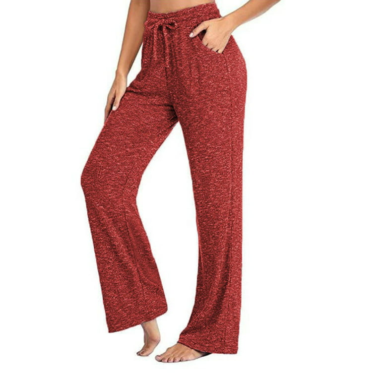 Lumento Lounge Pants for Women Pajama Pants High Waisted Casual Pants Plus  Size Stretch Long Wide Leg Pants Bootleg Gym Fitness Pants Red XL