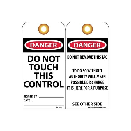 UPC: 0887481080758 | National Marker Accident Prevention Tags; Do Not Touch This Control 6X3 .015 Mil Unrip Vinyl 25 Pk