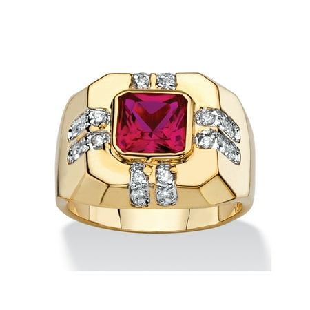 Square Cut Ruby Men's 2.12 TCW Square-Cut Simulated Ruby and Cubic Zirconia Octagon Ring 14k Gold-Plated ()
