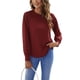 thumbnail image 1 of Sudadera de punto gofre de color rojo vino con detalles de encaje, cuello redondo, mangas largas con paneles: perfecta para el hogar, los viajes y la oficina, 1 of 7