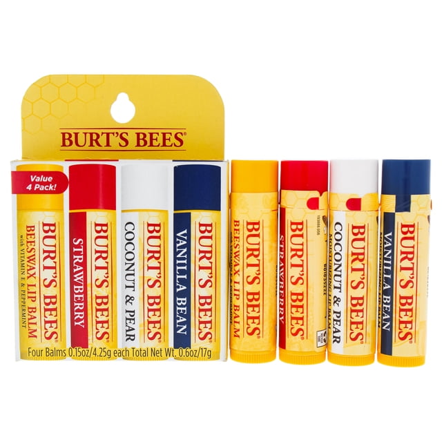 Bálsamo labial Burt's Bees Set cera de abejas fresa coco pera vainilla Unisex 4 x 0.15 oz