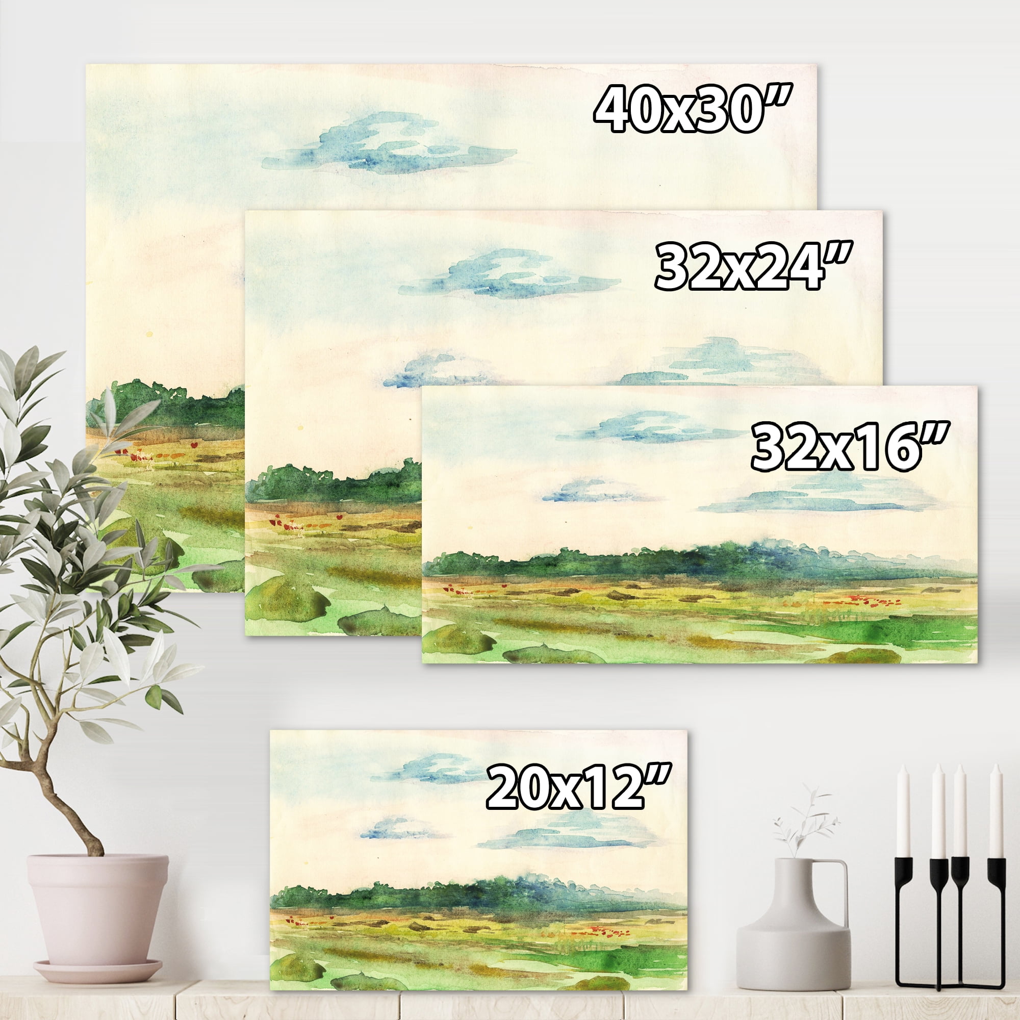 Designart ' Summer Landscape Of Green Blossoming ' Traditional Canvas Wall Art Print
