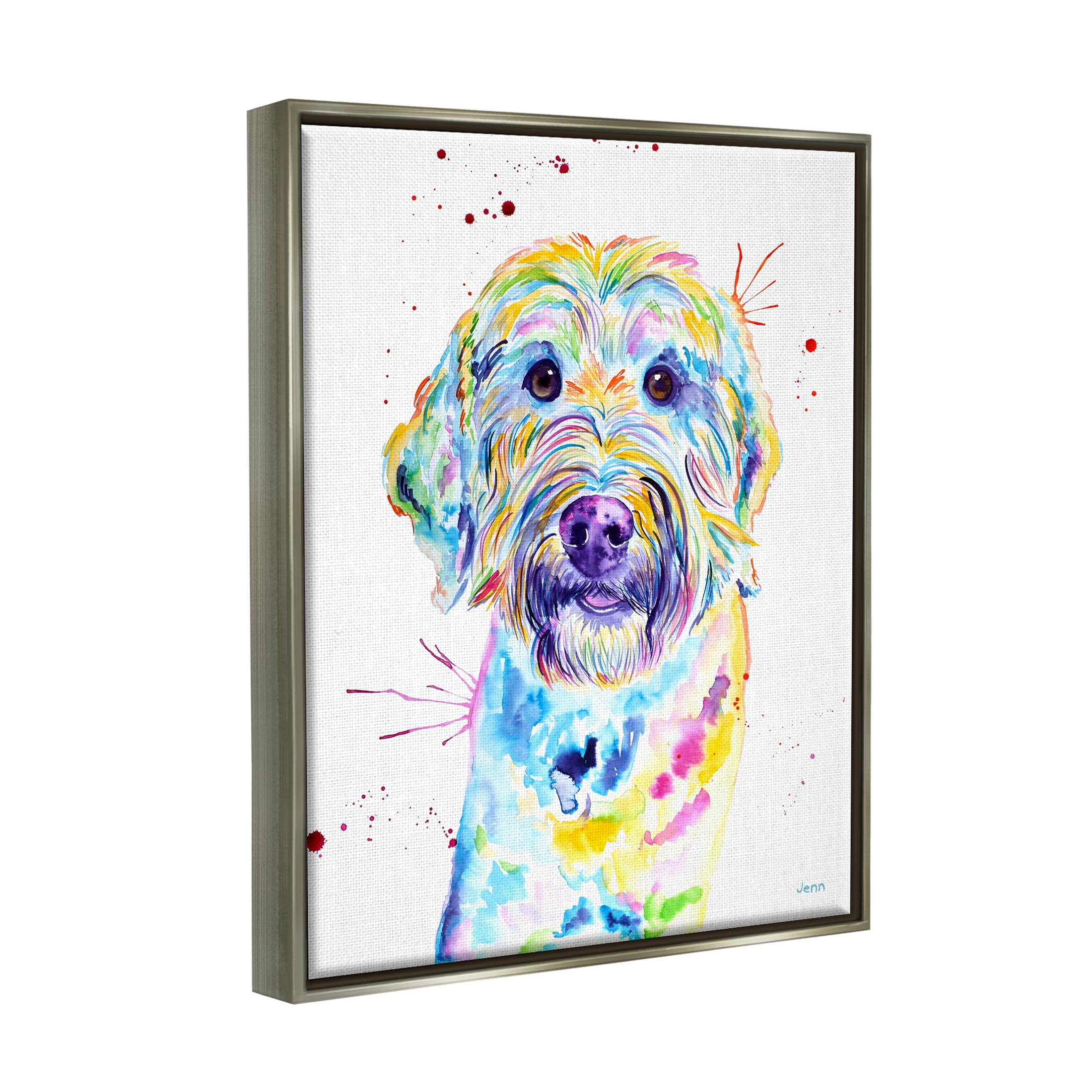 Vivid Goldendoodle Dog Pet Animals & Insects Graphic Art Luster Gray Framed Art Print Wall Art