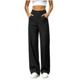 thumbnail image 4 of Oksale Khaki Pants for Women High Waisted Chino Pants with Pockets Trendy Vintage Loose Straight Leg Dress Pants Lightweight Trendy Trousers Black M, 4 of 8
