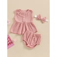 thumbnail image 3 of Suealasg Baby Girl Summer 3Pcs Outfits Set 6M 12M 18M 24M Infant Girl Sleeveless Button Front Tops + Shorts + Headband Set Newborn Girls Clothes, 3 of 9