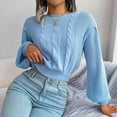 thumbnail image 6 of ZQGJB Cable Knitted Sweater for Women Casual Crewneck Warm Long Sleeve Hollow Pullover Knitwear Spring Trendy Button Decor Lightweight Jumper Tops(#02-Blue,L), 6 of 7