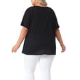 thumbnail image 3 of Blusa casual de talla grande para mujer Agnes Orinda, con cuello redondo, manga corta, color negro, con bolsillos, tamaño 1X, 3 of 6