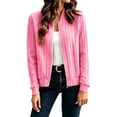 thumbnail image 2 of IUYRTFE Women's Zip Up Ribbed Knit Bomber Jacket Long Sleeve Lightweight Casual Cardigan Top, 2 of 9