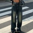 thumbnail image 5 of Tuphregyow Women's Straight Leg Cargo Pants Clearance Wide Leg Baggy Casual Jeans Pants with Pockets Trendy High Waist Button Denim Pants Travel Work Leisure New Style Gradient Print Blue S, 5 of 6