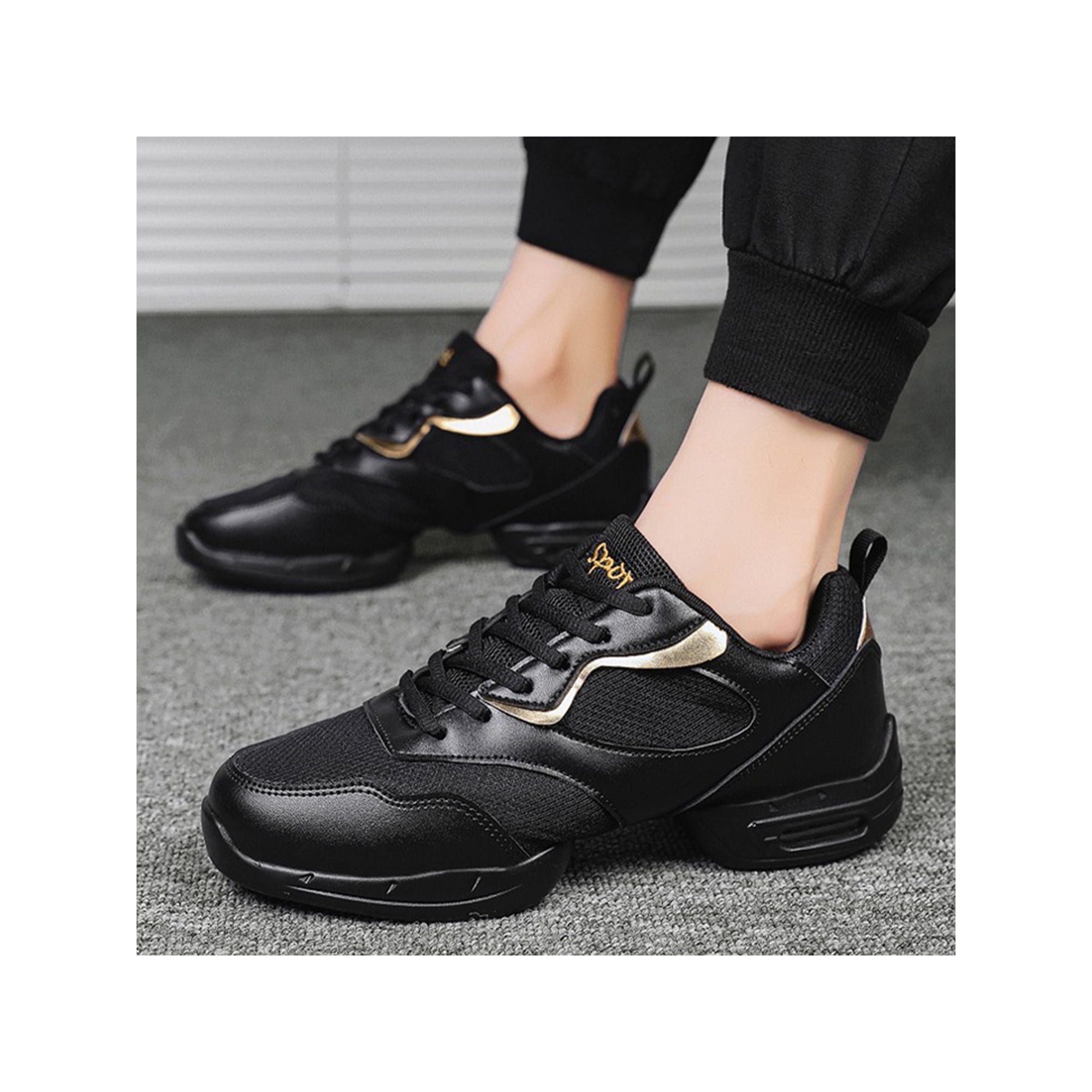 Woobling Mens Breathable Jazz Shoe Practice Non Slip Round Toe Dance Shoes Comfort Dancing Sneakers Black Gold 7.5 Walmart