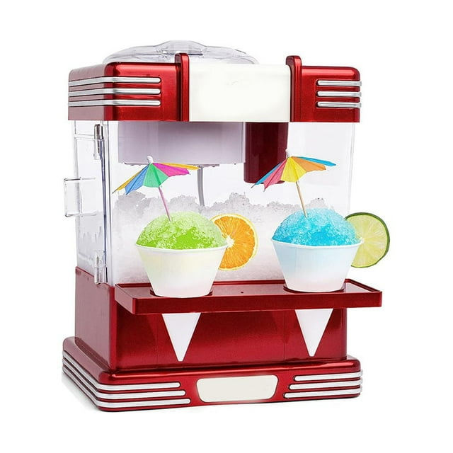 MesaSe Snow Cone Shaved Table-Top Ice Crusher with 2 Reusable Plastic Cups and Ice Scoop Portable Ice Crusher and Shaved Ice Machine with Clear Walls and Door for Kitchen Home Office