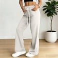 thumbnail image 5 of Women Flare Leggings Drawstring High Rise Flared Yoga Pants Soft Lounge Wide Leg Sweatpants Bell Bottom Trousers White M, 5 of 6