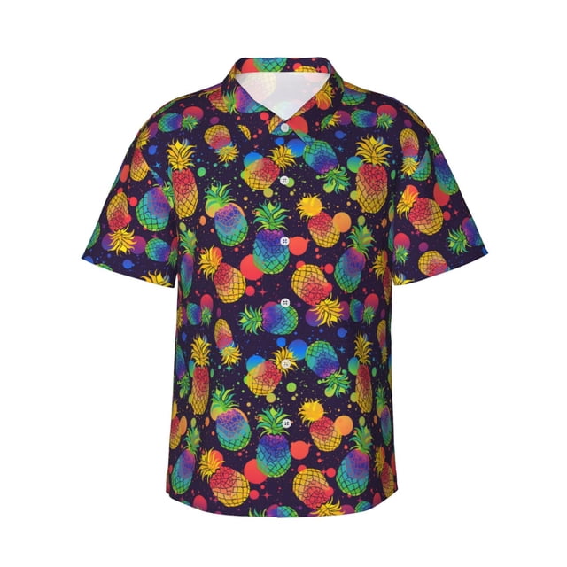 Balery Colorful Pineapples1 Camisas hawaianas de manga corta para hombre, camisas playeras de corte holgado, camisas de vacaciones con botones,3X-Large