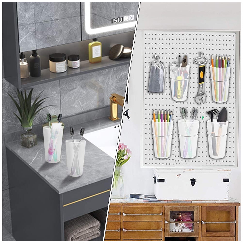 IBASETOY 5Sets Pegboard Cup and Hook Storage Organizer for Shop with Assorted Color ABS Cups and Steel Hooks
