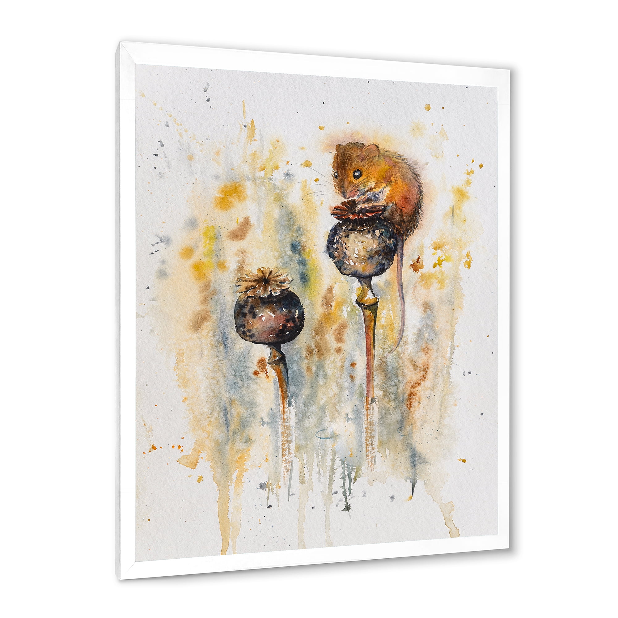 Designart 'Little Mouse Sitting On Poppies' Traditional Framed Art Print