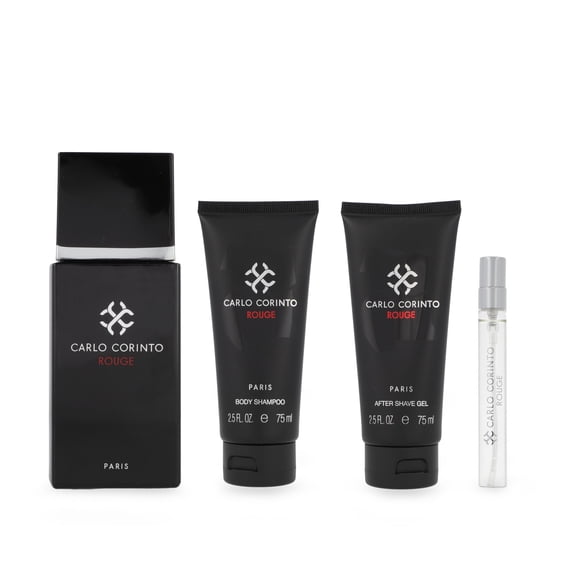 SET CARLO CORINTO ROUGE 4PZS 100ML EDT SPRAY /BODY SHAMPOO 75ML/ AFTER SHAVE 75ML /10ML EDT SPRAY