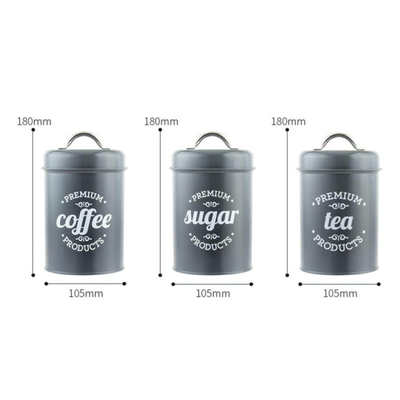fastboy Kitchen Food Storage Canister Set 3 Pcs Coffee Tea Sugar Tins Gray