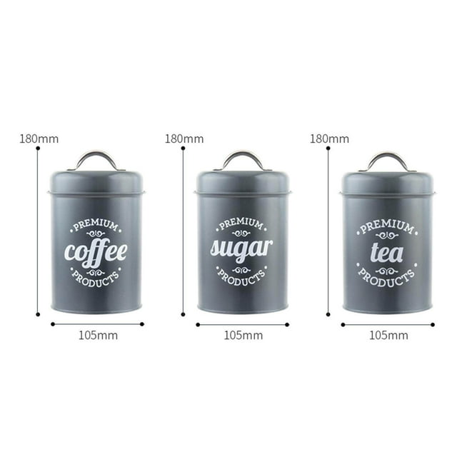 fastboy Kitchen Food Storage Canister Set 3 Pcs Coffee Tea Sugar Tins Gray