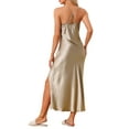 thumbnail image 3 of INSPIRE CHIC Women's Satin Long Sleep Dress Sleeveless Lace Night Shirt V Neck Nightgown S Camel, 3 of 6