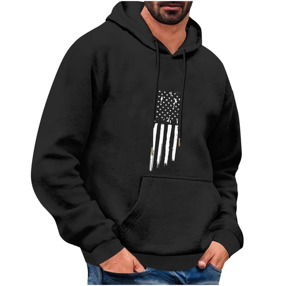 Wyobmus Flight U.S. Flag Hoodies for Men Casual Printed Sweatshirt Lightweight Long Sleeve Sport Pullover With Pocket Drawstring Workout A-Black