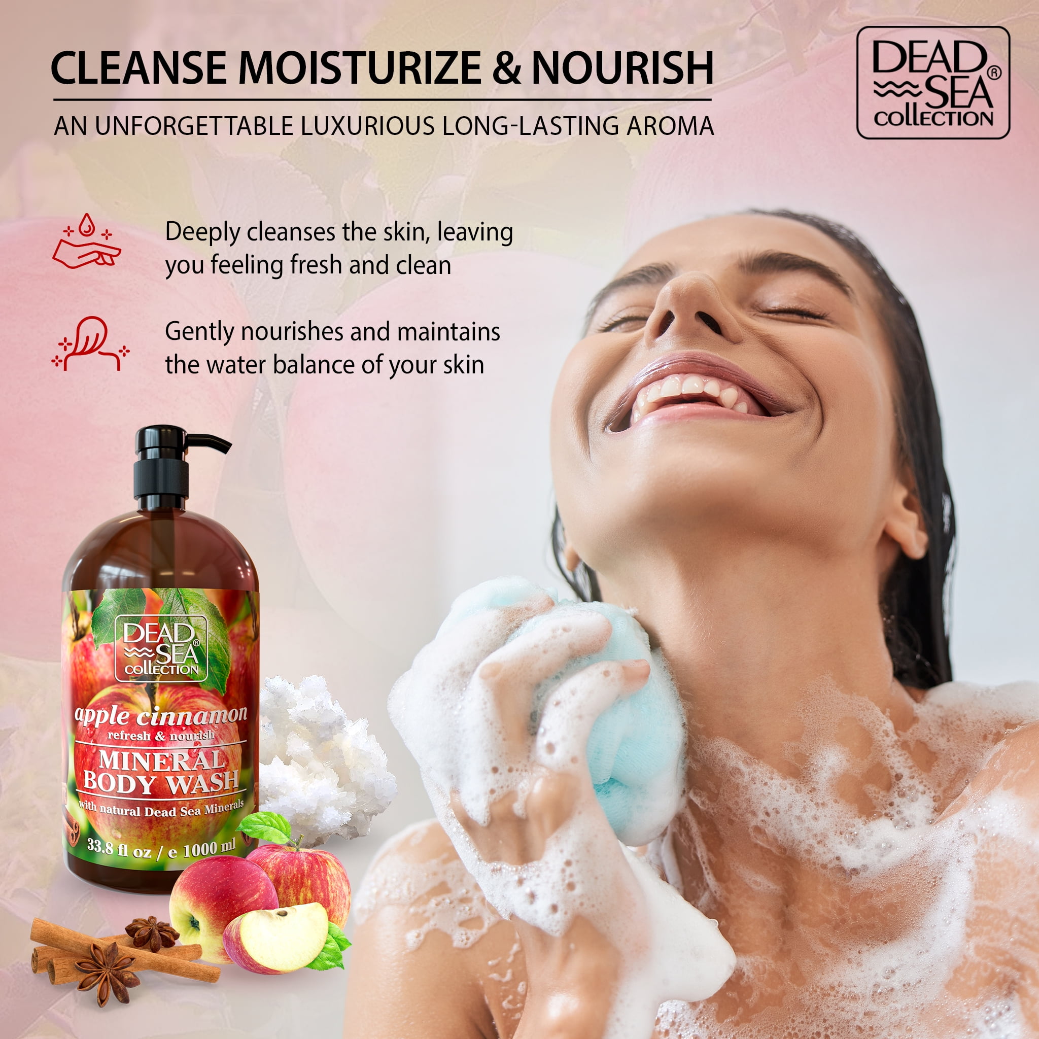 Dead Sea Collection Apple Cinnamon Lime Body Wash for Women and Men - with Natural Sea Minerals - Cleanses and Moisturizes Skin - Pack of 2 (67.6 fl. oz)