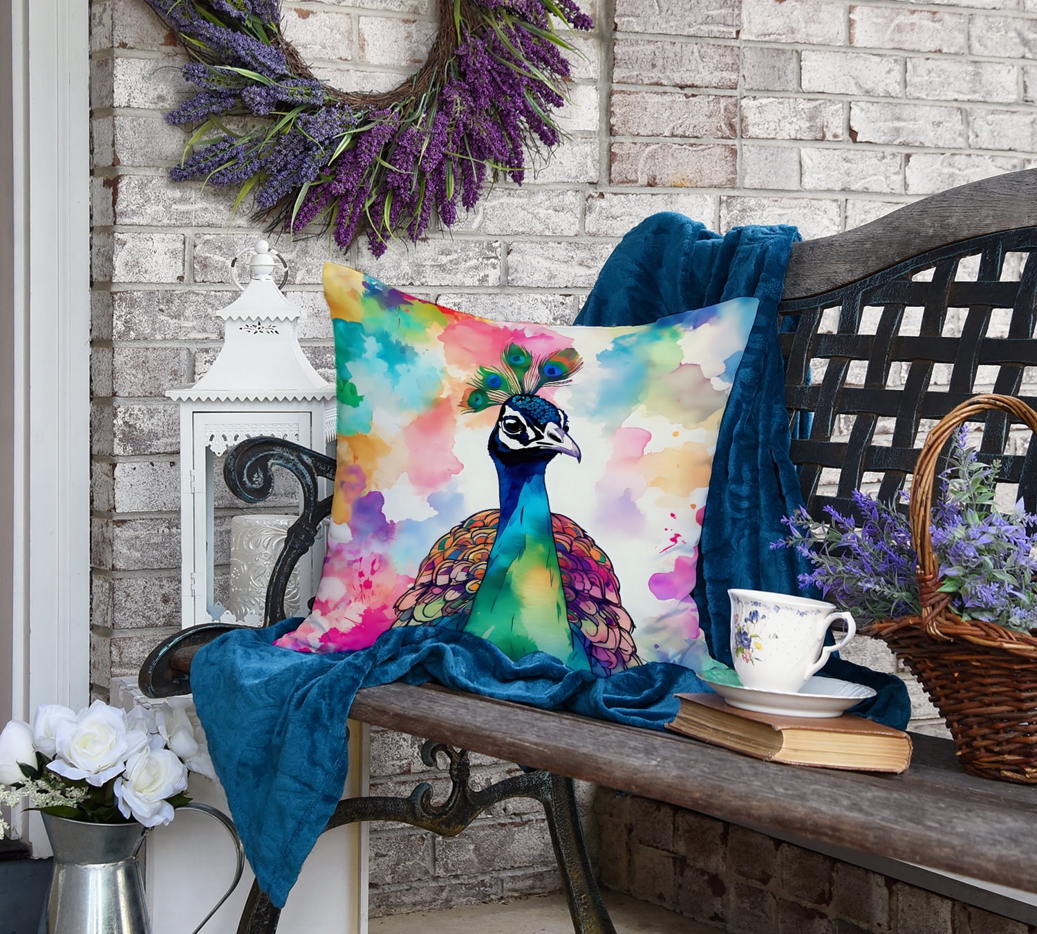 Hippie Animal Peacock Throw Pillow 18 in x 18 in