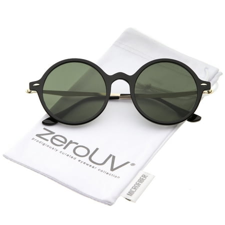 zeroUV - Retro Thin Frame Slim Metal Temples Flat Lens P3 Round Sunglasses 43mm - 43mm