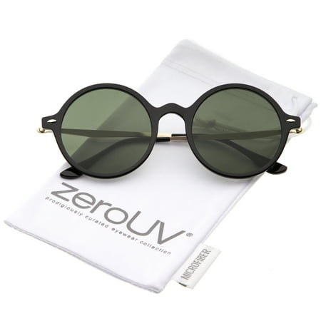 Temple Saree - zeroUV - Retro Thin Frame Slim Metal Temples Flat Lens P3 Round Sunglasses 43mm - 43mm