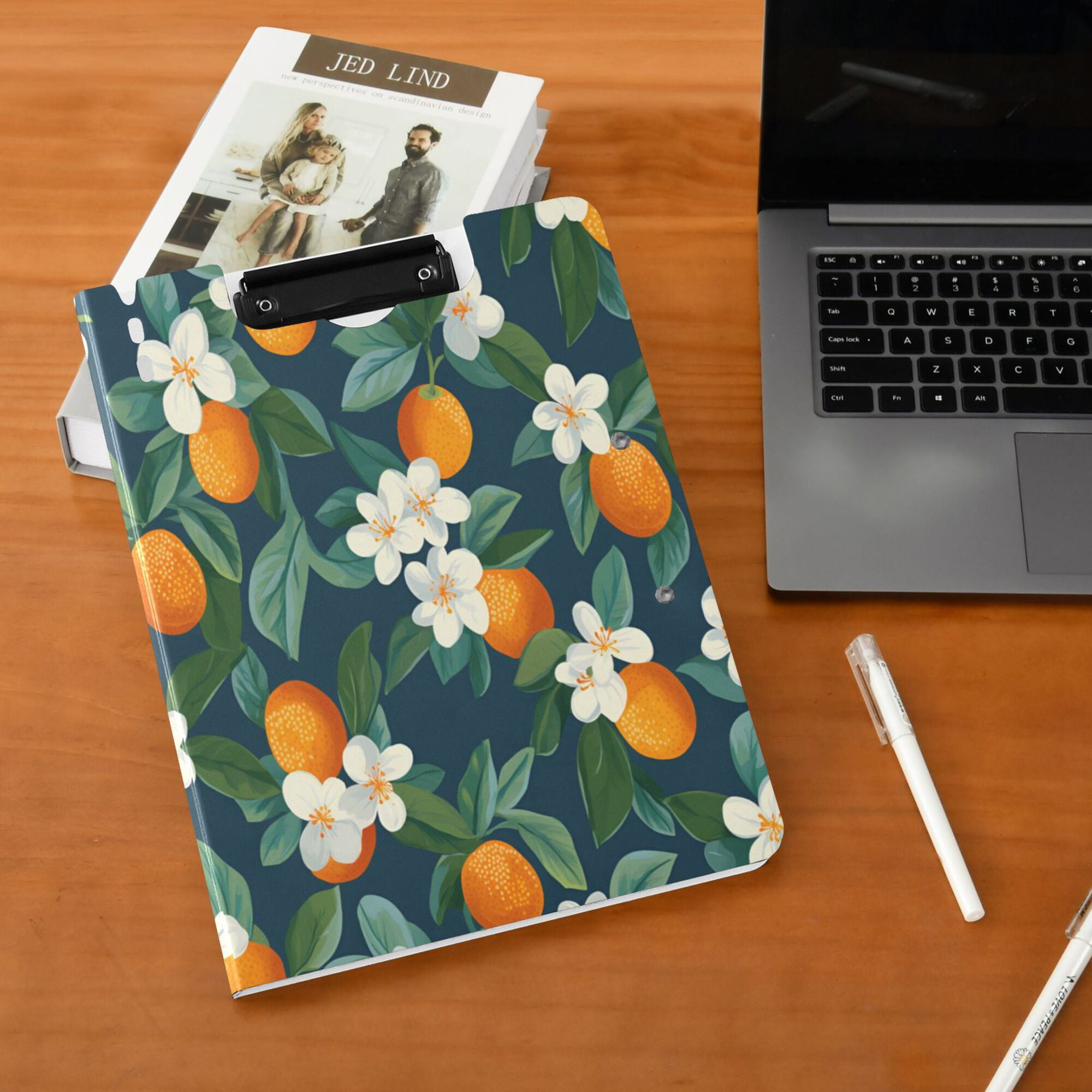 FORMRS A4 Clipboard Folder with Pen Holder Horizontal Foldable School Office Binder, Orange Fruit