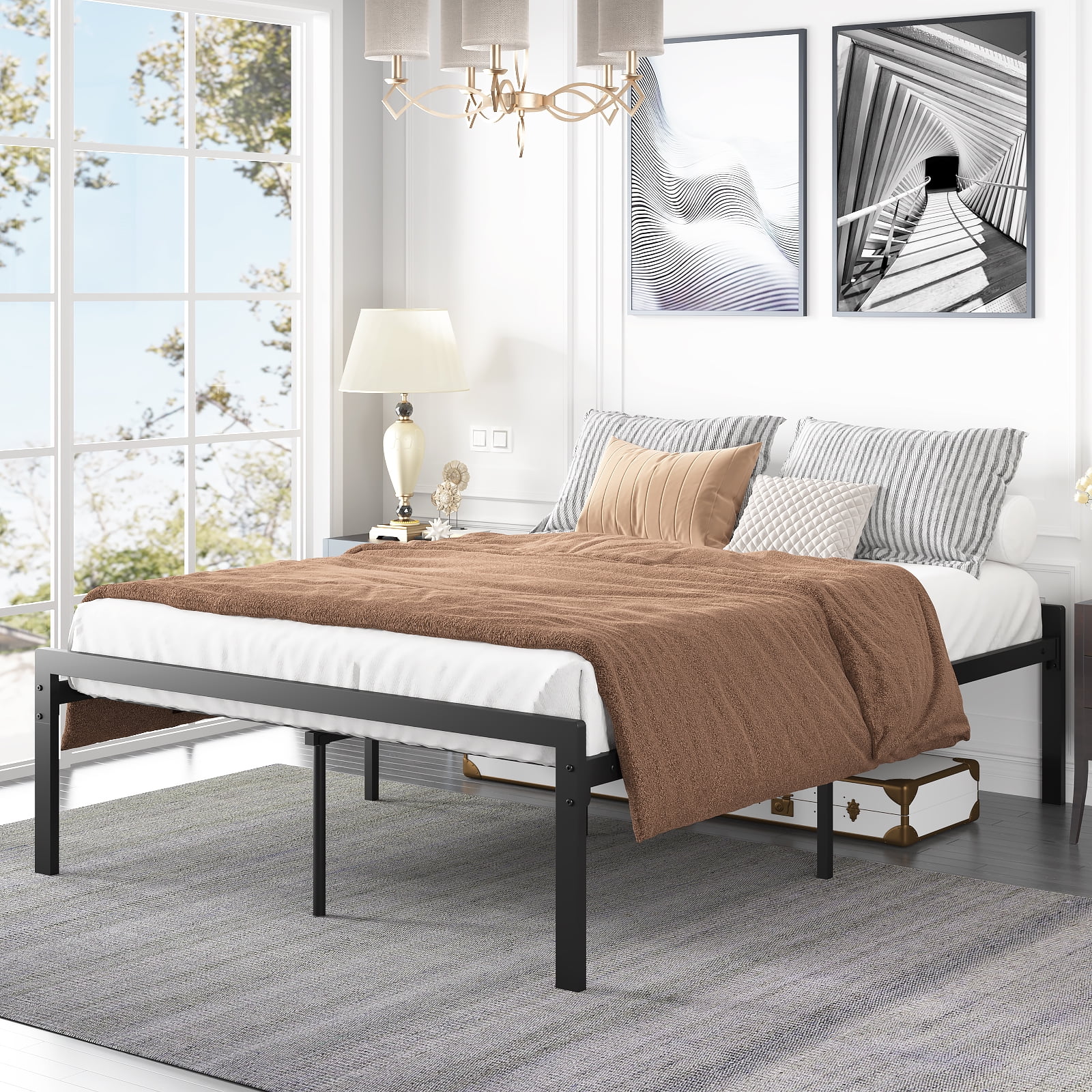 Yoneston Full Size 16 inch Heavy Duty Metal Platform Bed Frame with Large Under-Bed Storage Space, Black