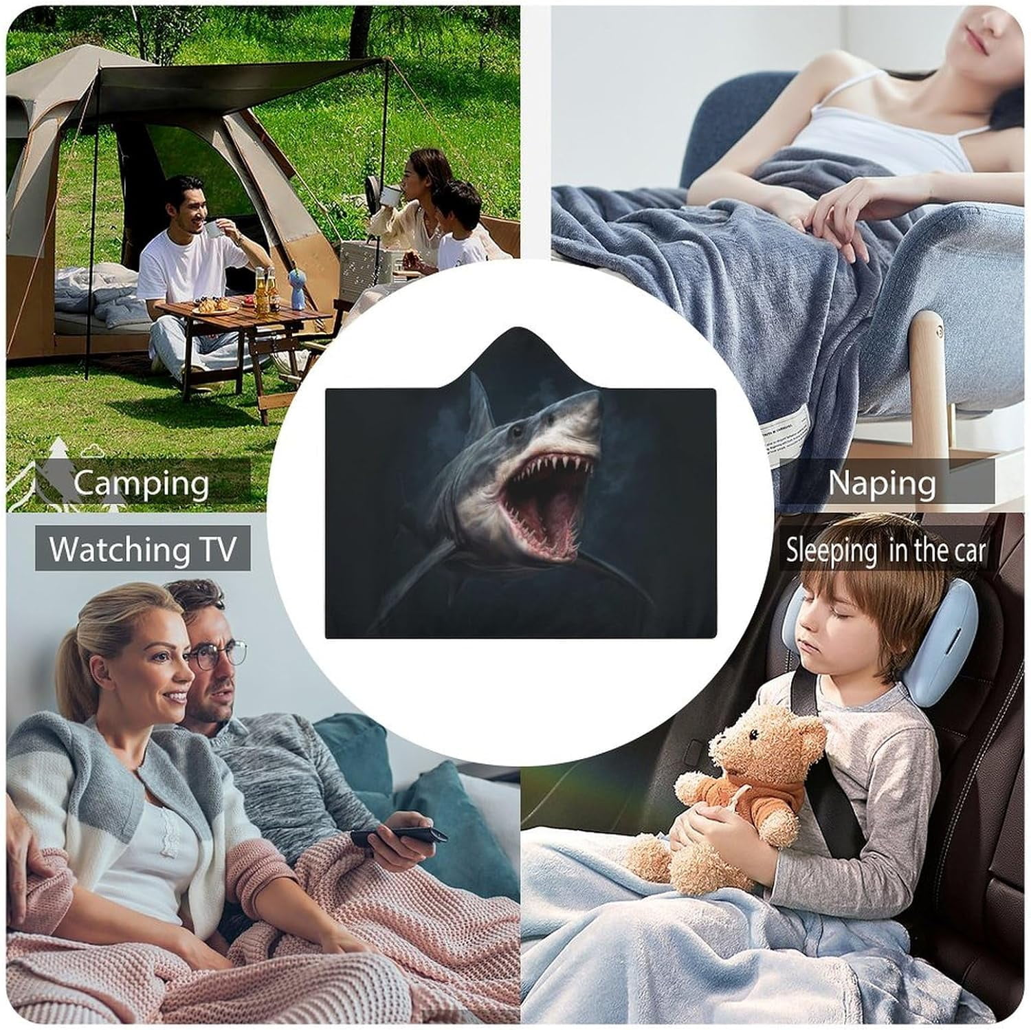 Shark Wearable Blanket Soft Cozy Plush Fleece Blanket Hoodie for Couch, Hooded Blanket Decorative for Shark Lovers