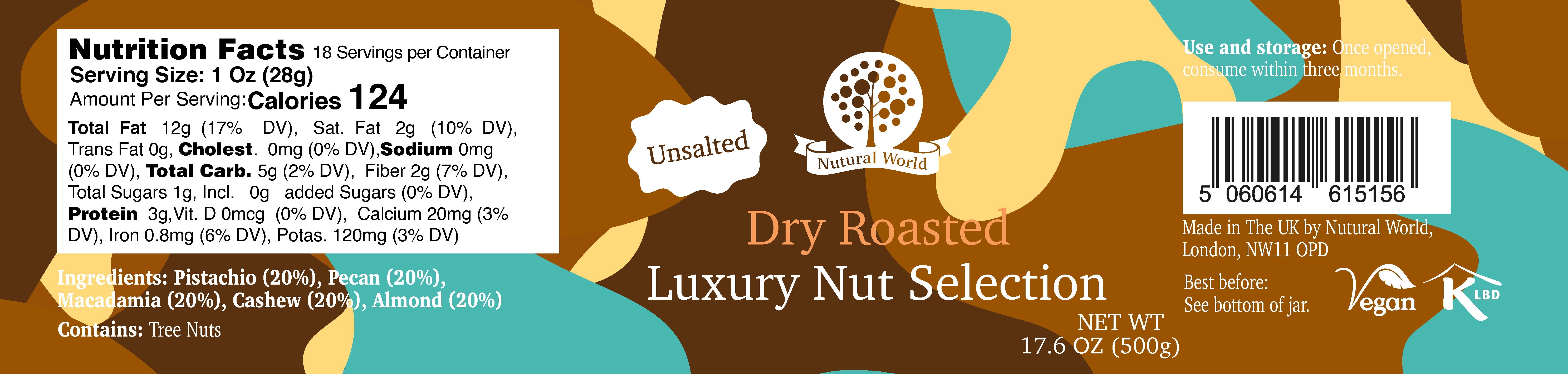 Nutural World Dry Roasted Mixed Nuts, Unsalted, Almonds & Cashews, 17 oz