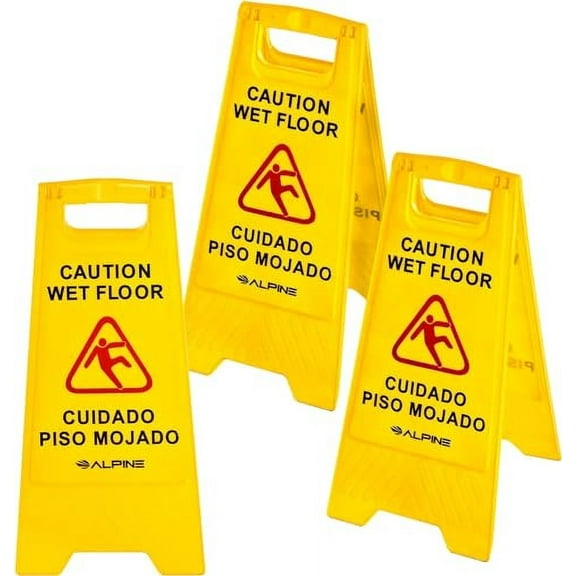 Open Box ALPINE INDUSTRIES CAUTION WET FLOOR SIGN, 24IN. H, A-FRAME (PACK OF 3) - YELLOW