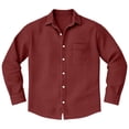 thumbnail image 4 of Mens Button Down Shirts Lightweight Waffle Knit Long Sleeve Shirt Spring Casual Turn Down Collar Solid Color Top Brick Red L, 4 of 4