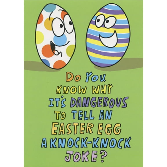 RSVP Two Colorful Easter Eggs on Green: Knock Knock Joke Funny Juvenile Kids Easter Card for Boy or Girl