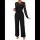 thumbnail image 2 of Mono Formal de Larga con Cuello Redondo y Retazos de Encaje para Mujer, Color Liso, Informal, de una Pieza. Negro XL, 2 of 10