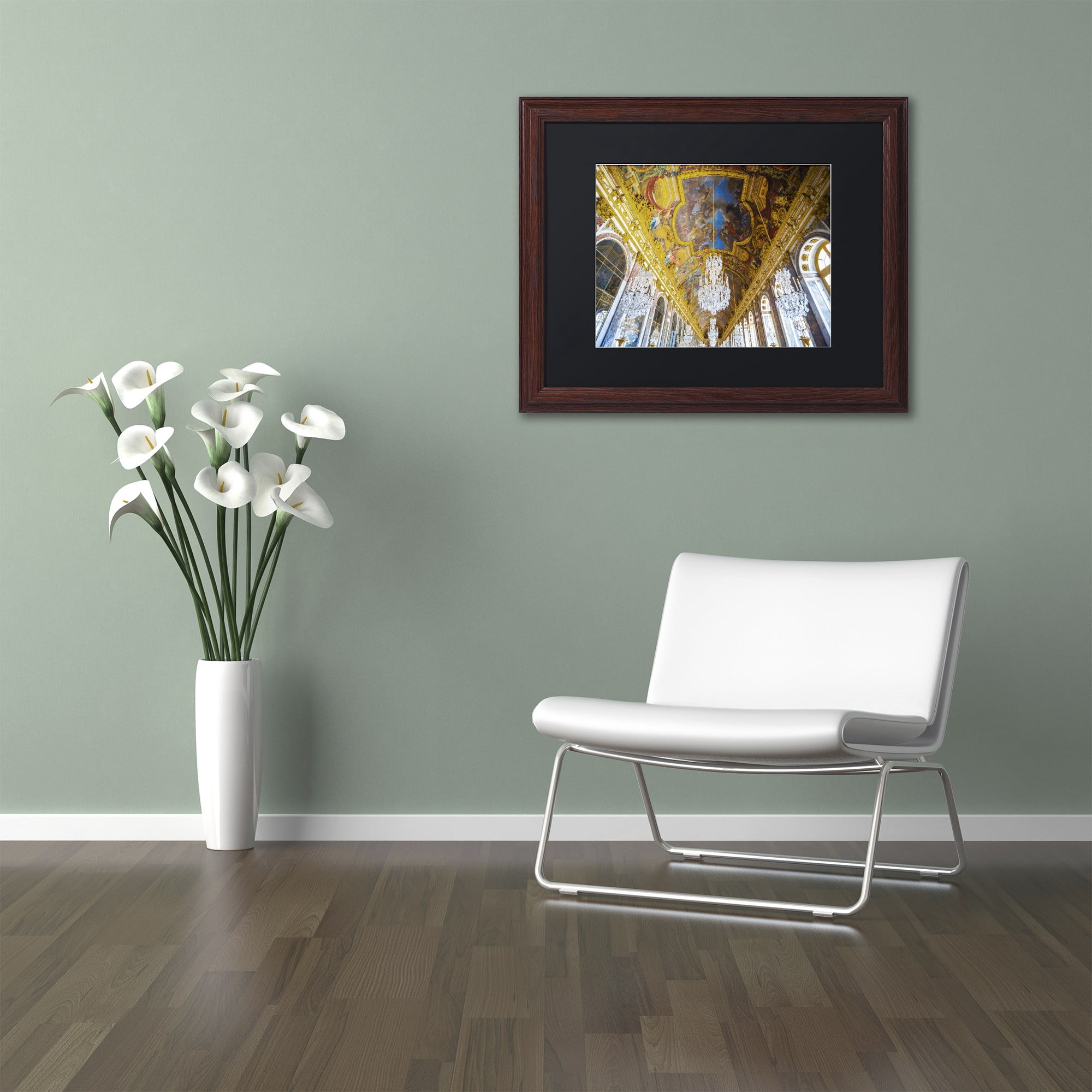 Trademark Fine Art "Versailles Hall Of Windows" Canvas Art by Yale Gurney, Black Matte, Wood Frame